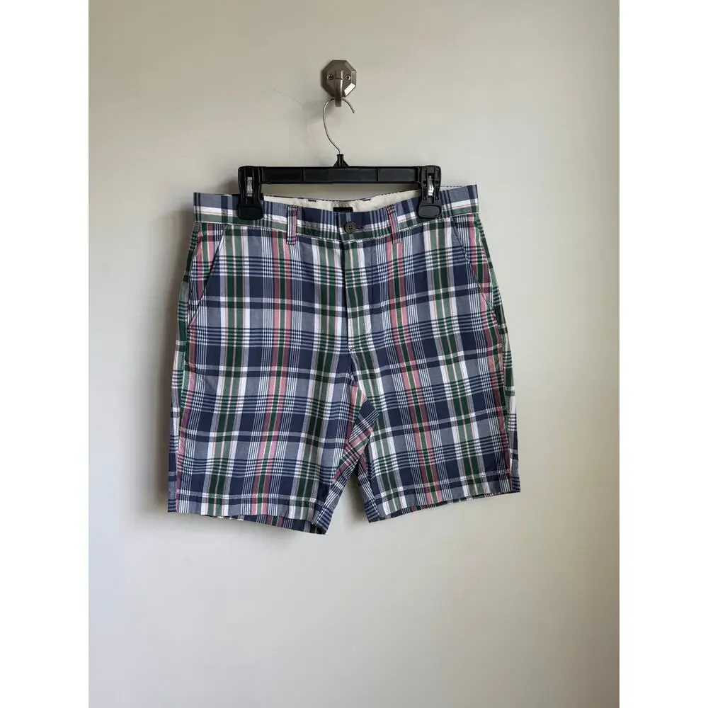 J. Crew Cotton Plaid Mid-Rise Flat Front Chino Short 9